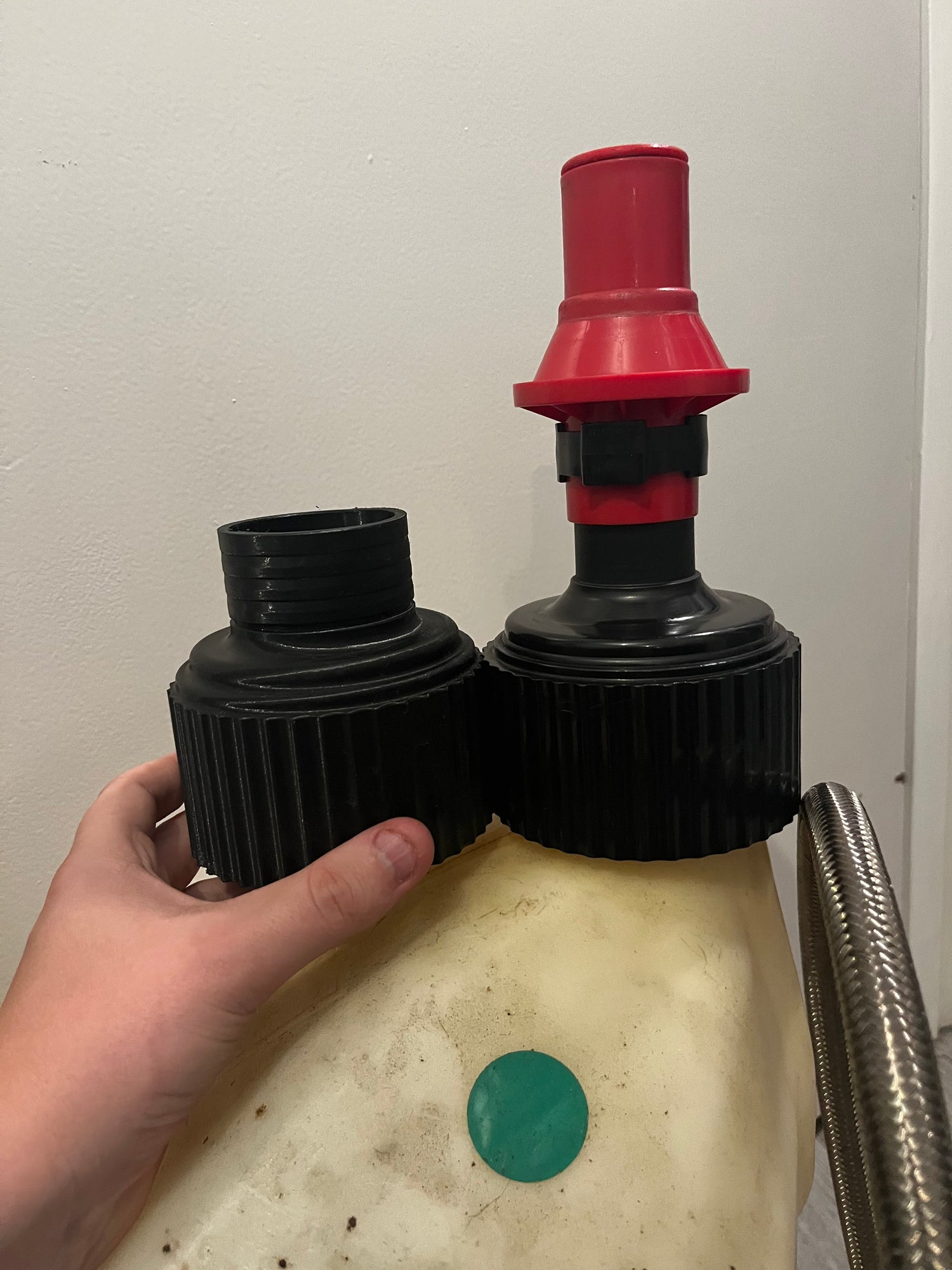 Modified fuel jug cap to allow for alternative size tube, printed in PETG for fuel resistant, 3D printed in UK